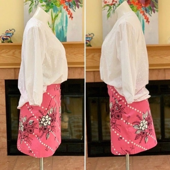 Loft Pink Floral Cotton Tie Waist Skirt - Picture 4 of 5